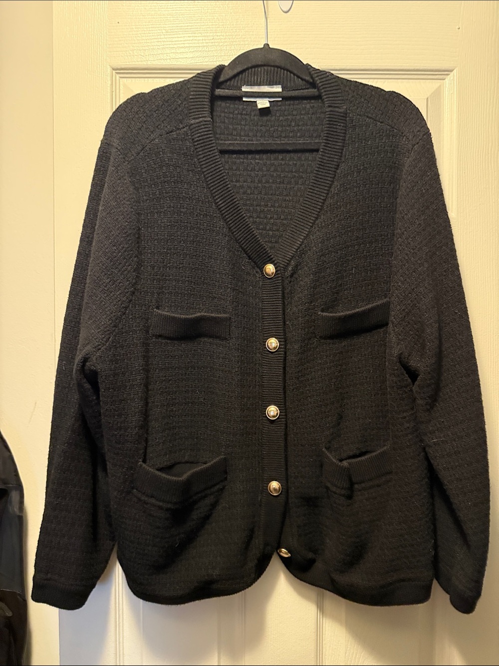 Classic Black V-Neck Button Front Women’s Cardigan with Pocket Detail